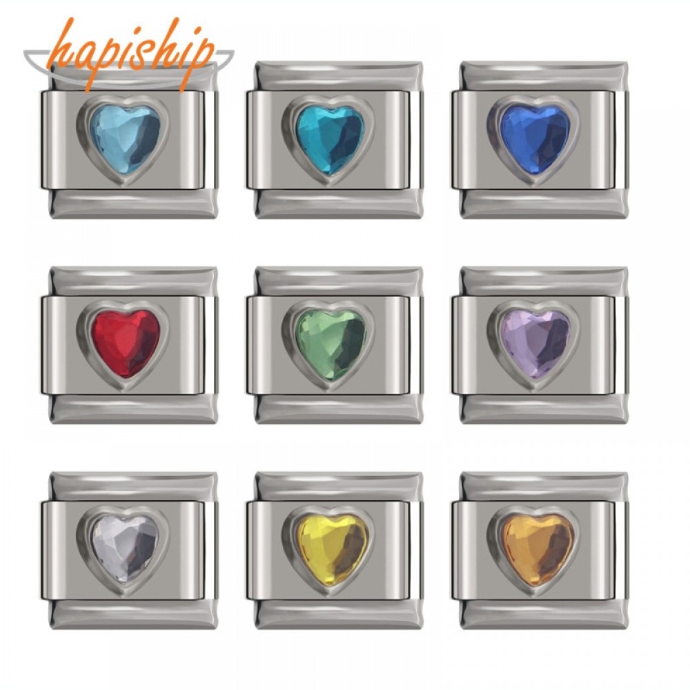 Hapiship Italian Charm 9mm Width Original Daisy Heart Charm Fit Bracelet Stainless Steel Jewelry Making DJ33