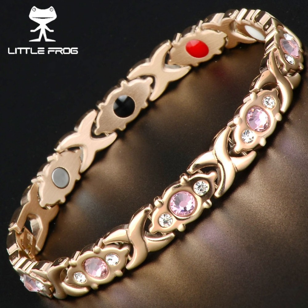 LITTLE FROG Crystal Gem Woman Magnetic Bracelet Health Energy Gold Fashion Jewelry Lady Stainless Steel Bracelets Bangles