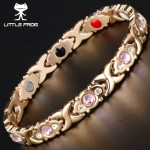 LITTLE FROG Crystal Gem Woman Magnetic Bracelet Health Energy Gold Fashion Jewelry Lady Stainless Steel Bracelets Bangles