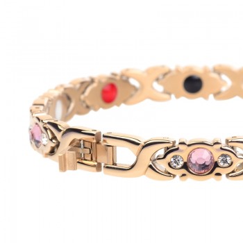 LITTLE FROG Crystal Gem Woman Magnetic Bracelet Health Energy Gold Fashion Jewelry Lady Stainless Steel Bracelets Bangles