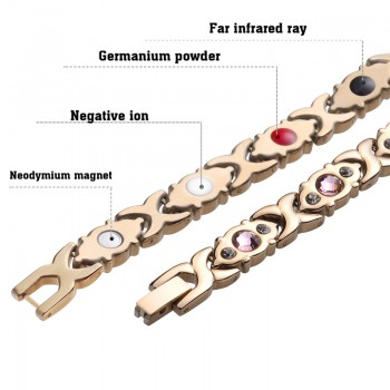 LITTLE FROG Crystal Gem Woman Magnetic Bracelet Health Energy Gold Fashion Jewelry Lady Stainless Steel Bracelets Bangles