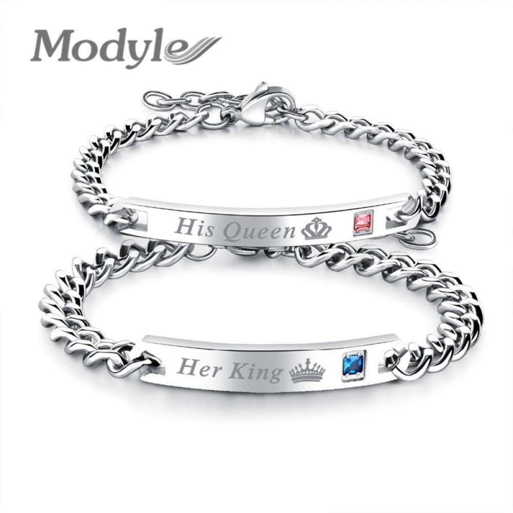 Modyle 2018 New Her King Bracelets His Queen Couple Bracelets with CZ Stone Boyfriend Girlfriend Wedding Jewelry Drop Shipping