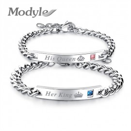 Modyle 2018 New Her King Bracelets His Queen Couple Bracelets with CZ Stone Boyfriend Girlfriend Wedding Jewelry Drop Shipping