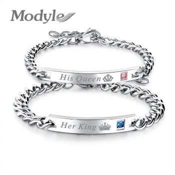 Modyle 2018 New Her King Bracelets His Queen Couple Bracelets with CZ Stone Boyfriend Girlfriend Wedding Jewelry Drop Shipping