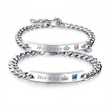 Modyle 2018 New Her King Bracelets His Queen Couple Bracelets with CZ Stone Boyfriend Girlfriend Wedding Jewelry Drop Shipping