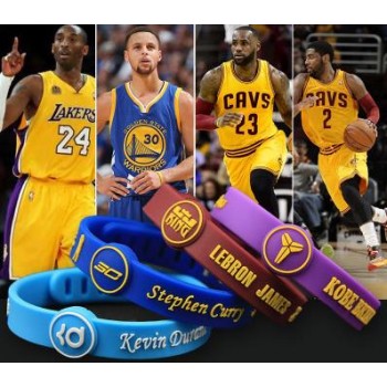 1pc Basketball star adjustable Silicone Wristband bracelet Jordan Kobe James Curry Durant Thompson sport Wrist bands Men Bangle