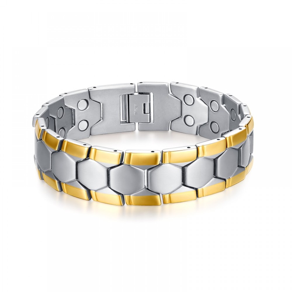 Mprainbow Trendy Mens Bracelets Stainless stee Double Row Magnetic Therapy Bracelet Two Tone Adjustable Fashioh Jewelry and Tool