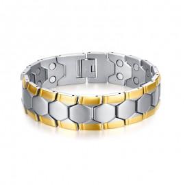 Mprainbow Trendy Mens Bracelets Stainless stee Double Row Magnetic Therapy Bracelet Two Tone Adjustable Fashioh Jewelry and Tool