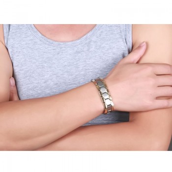 Mprainbow Trendy Mens Bracelets Stainless stee Double Row Magnetic Therapy Bracelet Two Tone Adjustable Fashioh Jewelry and Tool