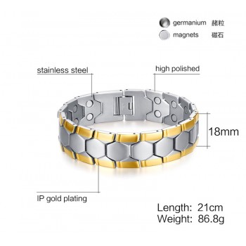 Mprainbow Trendy Mens Bracelets Stainless stee Double Row Magnetic Therapy Bracelet Two Tone Adjustable Fashioh Jewelry and Tool