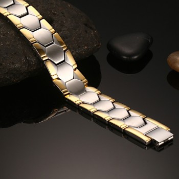 Mprainbow Trendy Mens Bracelets Stainless stee Double Row Magnetic Therapy Bracelet Two Tone Adjustable Fashioh Jewelry and Tool