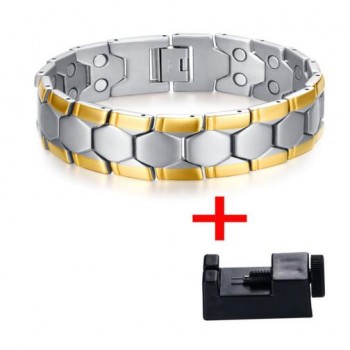 Mprainbow Trendy Mens Bracelets Stainless stee Double Row Magnetic Therapy Bracelet Two Tone Adjustable Fashioh Jewelry and Tool