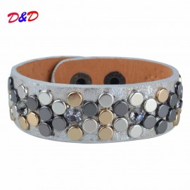 Damp;D Hot sale Paved Full Rivet Wide Leather Bracelets amp; Bangles punk Style Genuine Bracelet