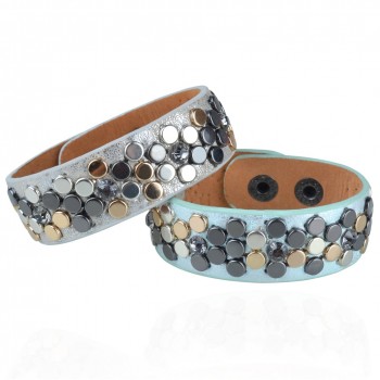Damp;D Hot sale Paved Full Rivet Wide Leather Bracelets amp; Bangles punk Style Genuine Bracelet
