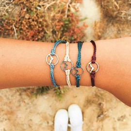 4 Pcs/ Set Boho Mountain Peaks Round Geometric Leather Woven Bracelets Female Color Multilayer Rope Bracelet Set Combination