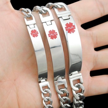 ATGO Men Women Medical Alert Heart ID Bracelet amp; Bangle 316L Stainless Steel Link Chain Wrist Medico Jewelry Party Gift BB1425