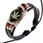 New Trendy Charm ID Bracelet Round Studded Male Leather Cuff Wrap Bracelet Wristband Jewelry Mens Color Maple Leaf Bangle