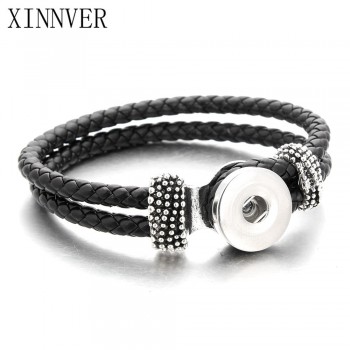 8Color New Fashion Snap Bracelet Buttons Fit 18mm Snap Jewelry Black Leather Bracelets For Women Summer Jewelry