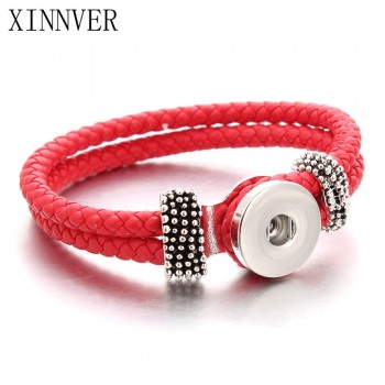 8Color New Fashion Snap Bracelet Buttons Fit 18mm Snap Jewelry Black Leather Bracelets For Women Summer Jewelry