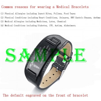 Medical Alert ID Bracelets for Men Genuine Leather Wrap Bracelet 6.69-8.66 Personalize Free Engrave Name Disease ICE Info