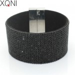 2017 New Fashion High Quality Handmade Crystal Leather Bracelet For Men Women Trendy Black Rhinestone Classic Charm Bracelet.