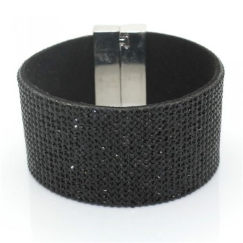 2017 New Fashion High Quality Handmade Crystal Leather Bracelet For Men Women Trendy Black Rhinestone Classic Charm Bracelet.