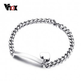 Vnox Trendy Personalized ID Heart Bracelet Bangle for Women Stainless Steel Metal Provide DIY Engrave Service