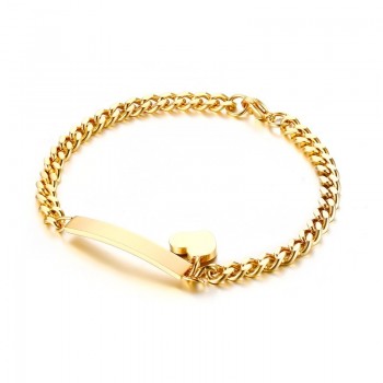Vnox Trendy Personalized ID Heart Bracelet Bangle for Women Stainless Steel Metal Provide DIY Engrave Service