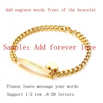 Vnox Trendy Personalized ID Heart Bracelet Bangle for Women Stainless Steel Metal Provide DIY Engrave Service