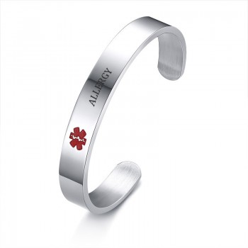 Medical Alert Message Engraved Cuff ID Bracelet for Men Women Stainless Steel TYPE 1 DIABETES ALLERGY Bangle Brackelts Brazalet