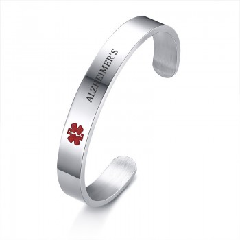 Medical Alert Message Engraved Cuff ID Bracelet for Men Women Stainless Steel TYPE 1 DIABETES ALLERGY Bangle Brackelts Brazalet