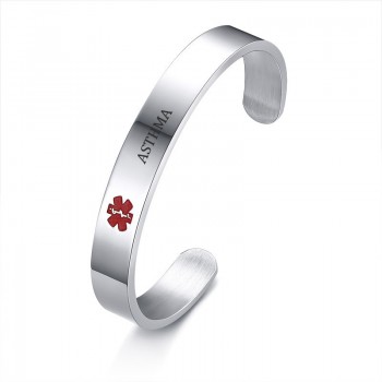 Medical Alert Message Engraved Cuff ID Bracelet for Men Women Stainless Steel TYPE 1 DIABETES ALLERGY Bangle Brackelts Brazalet