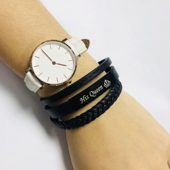 Vnox His Queen and Her King Couple Bracelets Black Braided Genuine Leather Promise Love pulseira Gifts
