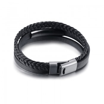 Vnox His Queen and Her King Couple Bracelets Black Braided Genuine Leather Promise Love pulseira Gifts