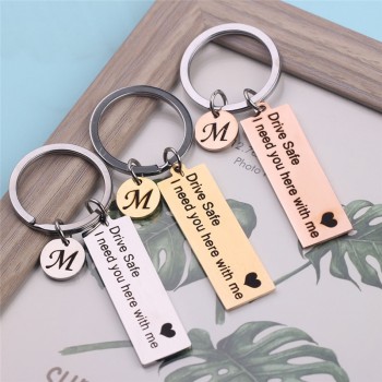 Personalized Custom Keyring A-Z 26 Letters Engraved Drive Safe I need you here with me Lover Women Valentine Gifts Keychain