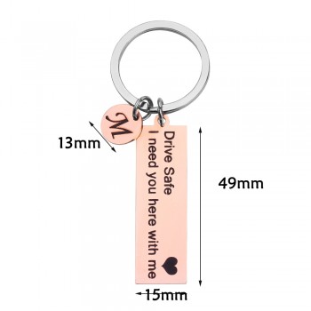 Personalized Custom Keyring A-Z 26 Letters Engraved Drive Safe I need you here with me Lover Women Valentine Gifts Keychain