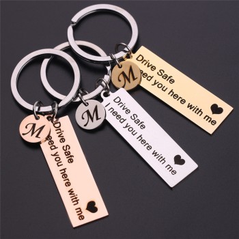 Personalized Custom Keyring A-Z 26 Letters Engraved Drive Safe I need you here with me Lover Women Valentine Gifts Keychain