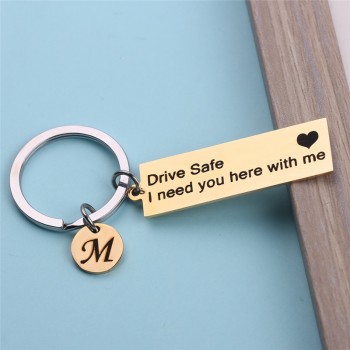 Personalized Custom Keyring A-Z 26 Letters Engraved Drive Safe I need you here with me Lover Women Valentine Gifts Keychain