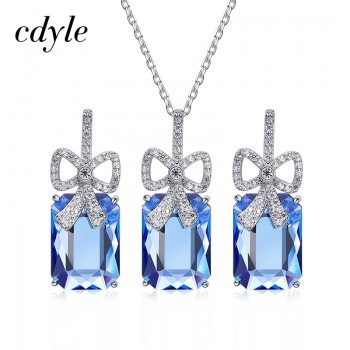 Cdyle Crystals from Swarovski Bowknot Shape Jewelry Sets For Women Gorgeous Party Jewelry 925 Sterling Silver Necklaceamp;Earrings