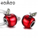HOMOD New Year DIY European Beads Red Apple Rhinestone Beads Charms Fit Original Pandora Bracelets amp; Bangles Women Gift