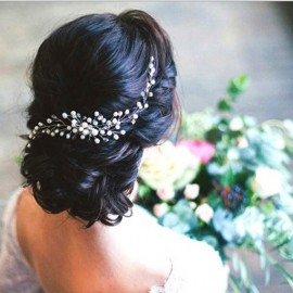 Women Bridal Crystal Faux Pearl Hair Comb Hair Piece DIY Jewelry Wedding Tiaras Accessories @M23