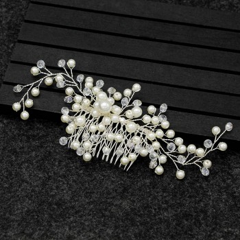 Women Bridal Crystal Faux Pearl Hair Comb Hair Piece DIY Jewelry Wedding Tiaras Accessories @M23