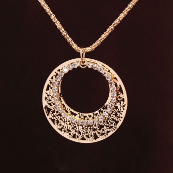 Gold-color Wedding Jewelry Sets Round Shaped Jewelry Elegant Engagement Earring + Pendant Necklace for Female Accessories
