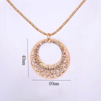Gold-color Wedding Jewelry Sets Round Shaped Jewelry Elegant Engagement Earring + Pendant Necklace for Female Accessories