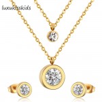 LUXUKISSKIDS 316L Stainless Steel Double Necklace With Earring CZ Jewelry Set