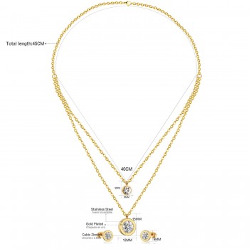 LUXUKISSKIDS 316L Stainless Steel Double Necklace With Earring CZ Jewelry Set