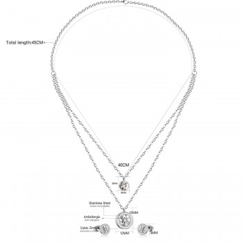 LUXUKISSKIDS 316L Stainless Steel Double Necklace With Earring CZ Jewelry Set