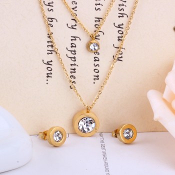 LUXUKISSKIDS 316L Stainless Steel Double Necklace With Earring CZ Jewelry Set