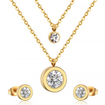 LUXUKISSKIDS 316L Stainless Steel Double Necklace With Earring CZ Jewelry Set