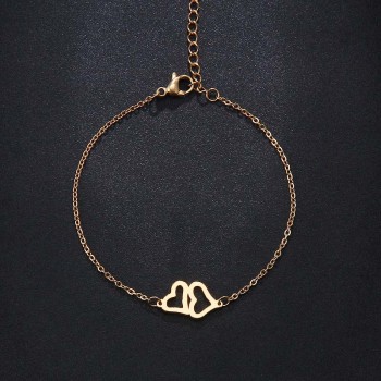 CACANA Stainless Steel Sets For Women Double Heart Shape Necklace Bracelets Earrings For Women Lovers Engagement Jewelry S511